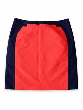 Worthington Colorblock Pencil Skirt | Size 14 Petite | Navy&Orange | Side Zipper